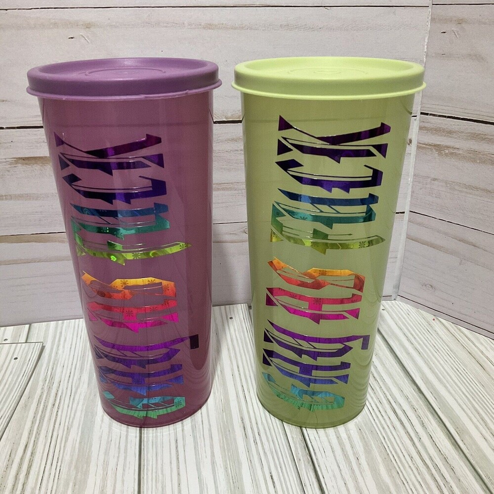 Tupperware 16 oz Tumblers with Seals - Green & Purple Pride Set of 2 "Gay as..."